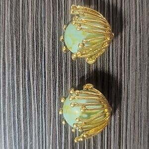 Elegant Gold and Turqoise Stud Earrings